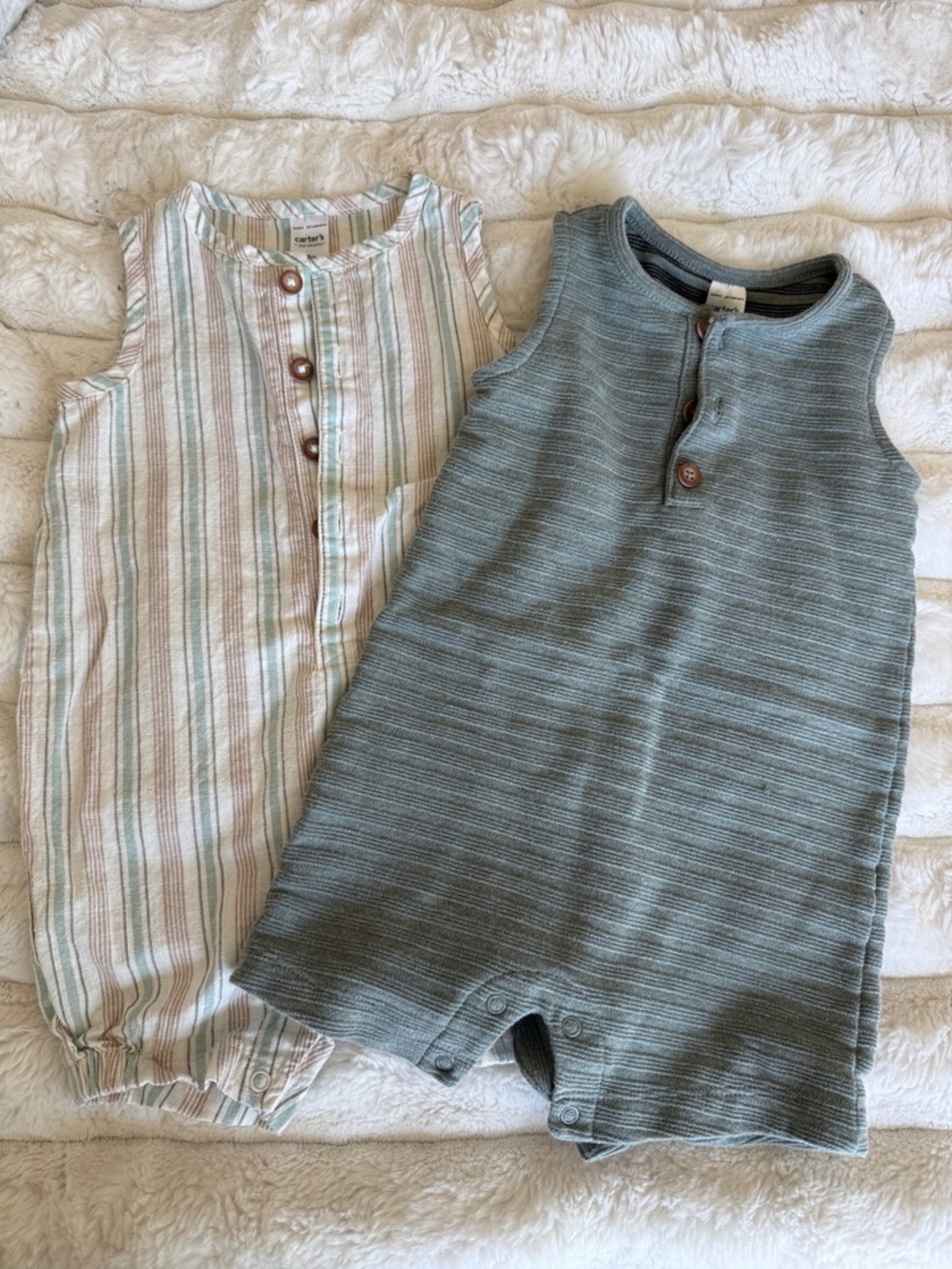 Striped Cotton Romper & Sage Knit Romper Set